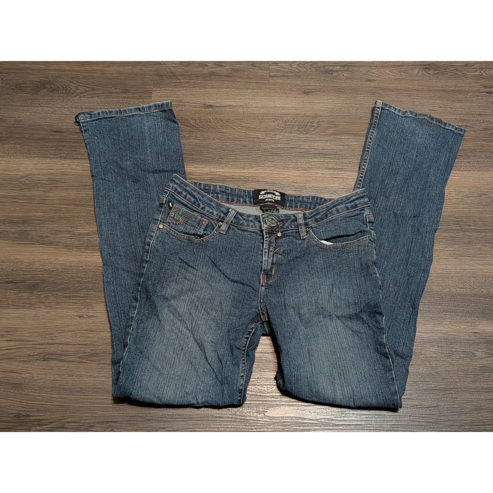 Squeeze Jeans Womens 9/10 Blue Low Rise Bootcut Side Slit Hem Y2K Denim